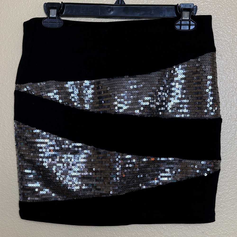 Forever 21 Black Mini Skirt with Silver Sequin Stripes